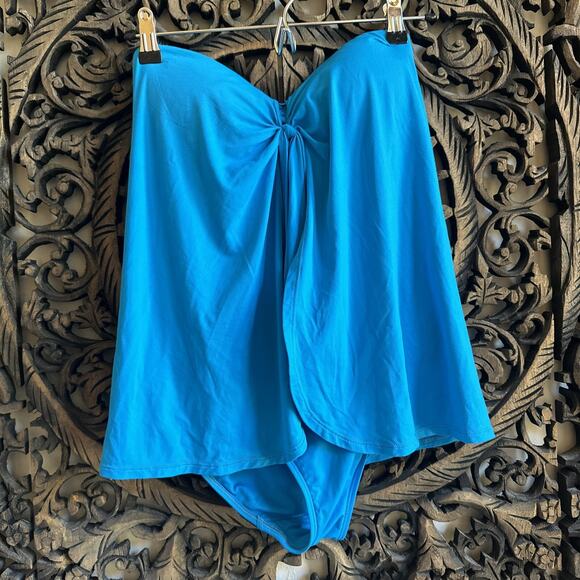 Lauren Ralph Lauren Bathing Suit Women’s 8 Flyaway Blue One Piece Swimsuit Flowy - Picture 1 of 11